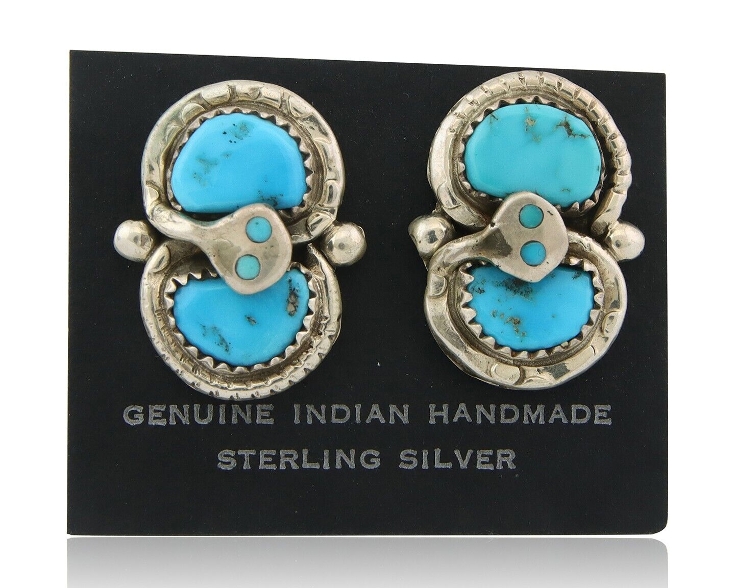 Vintage Zuni Earrings 925 Silver Turquoise Artist Signed Effie Calavasa C.80's
