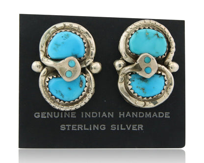Vintage Zuni Earrings 925 Silver Turquoise Artist Signed Effie Calavasa C.80's