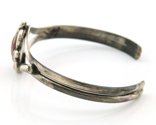 Navajo Cuff Bracelet Sterling Silver Vintage Coral Handmade Native Artist