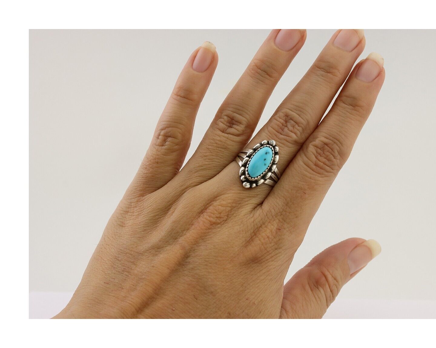 Navajo Ring 925 Silver Sleeping Beauty Turquoise Artist Signed SC C.80's