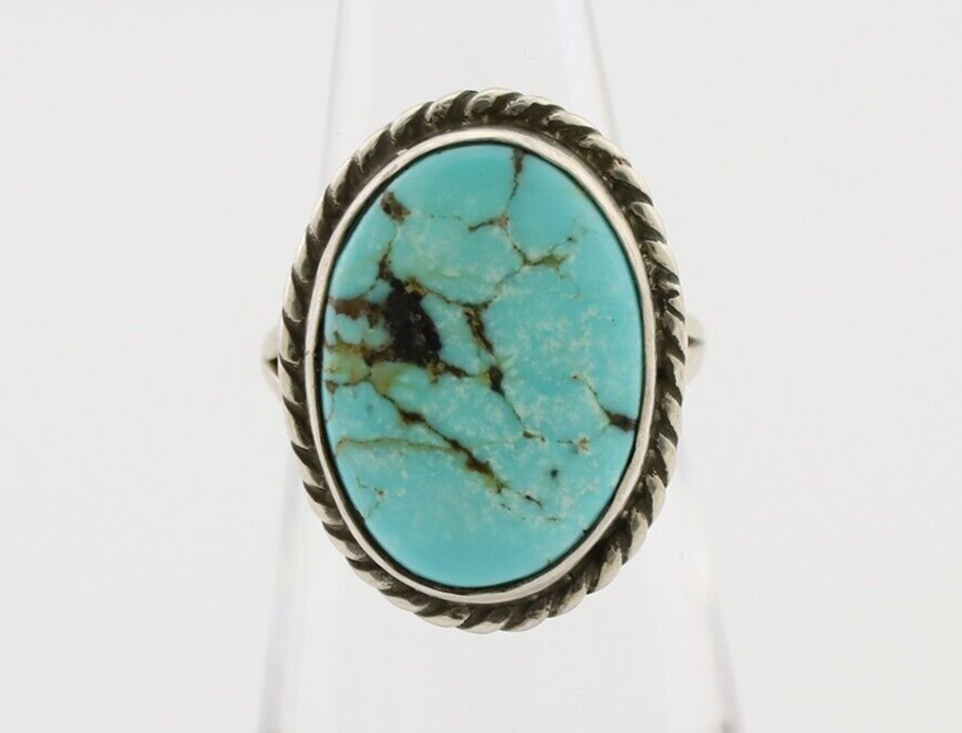 Navajo Ring 925 Silver Kingman Turquoise Native American Artist C.80's