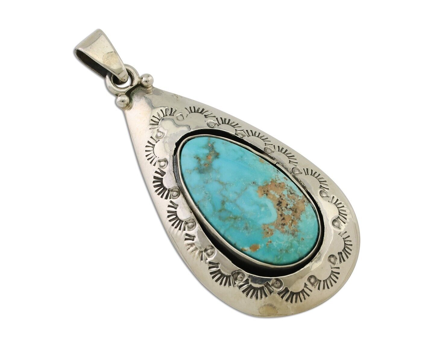 Navajo Pendant 925 Silver Blue Gem Turquoise Artist Signed MC C.80's