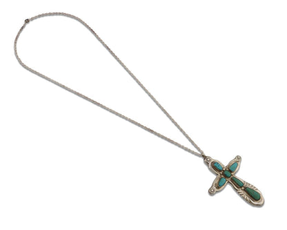 Zuni Cross Necklace 925 Silver Natural Blue Turquoise Artist LUPE IULE C.80's