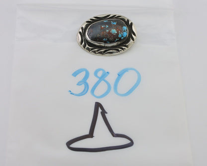 Navajo Pin 925 Silver Natural Blue Turquoise Signed C Raincloud C.80's