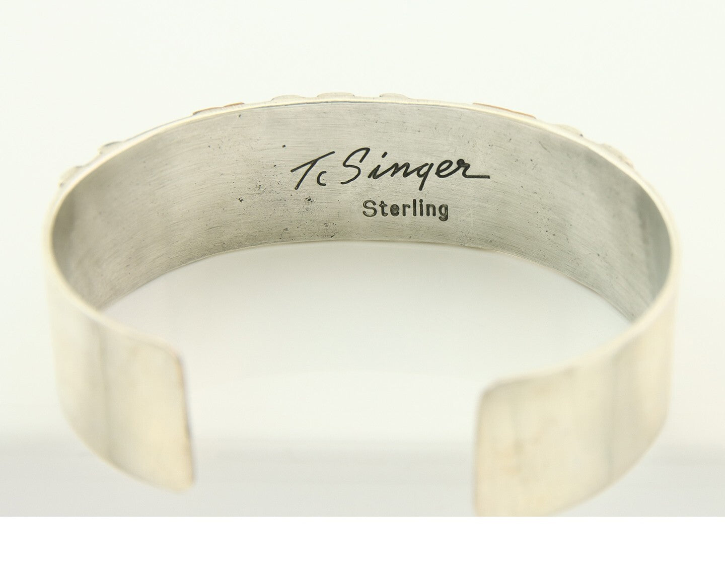 Navajo Bracelet Gold & 925 Silver Handmade 16mm Wide Artist Signed Thomas Singer