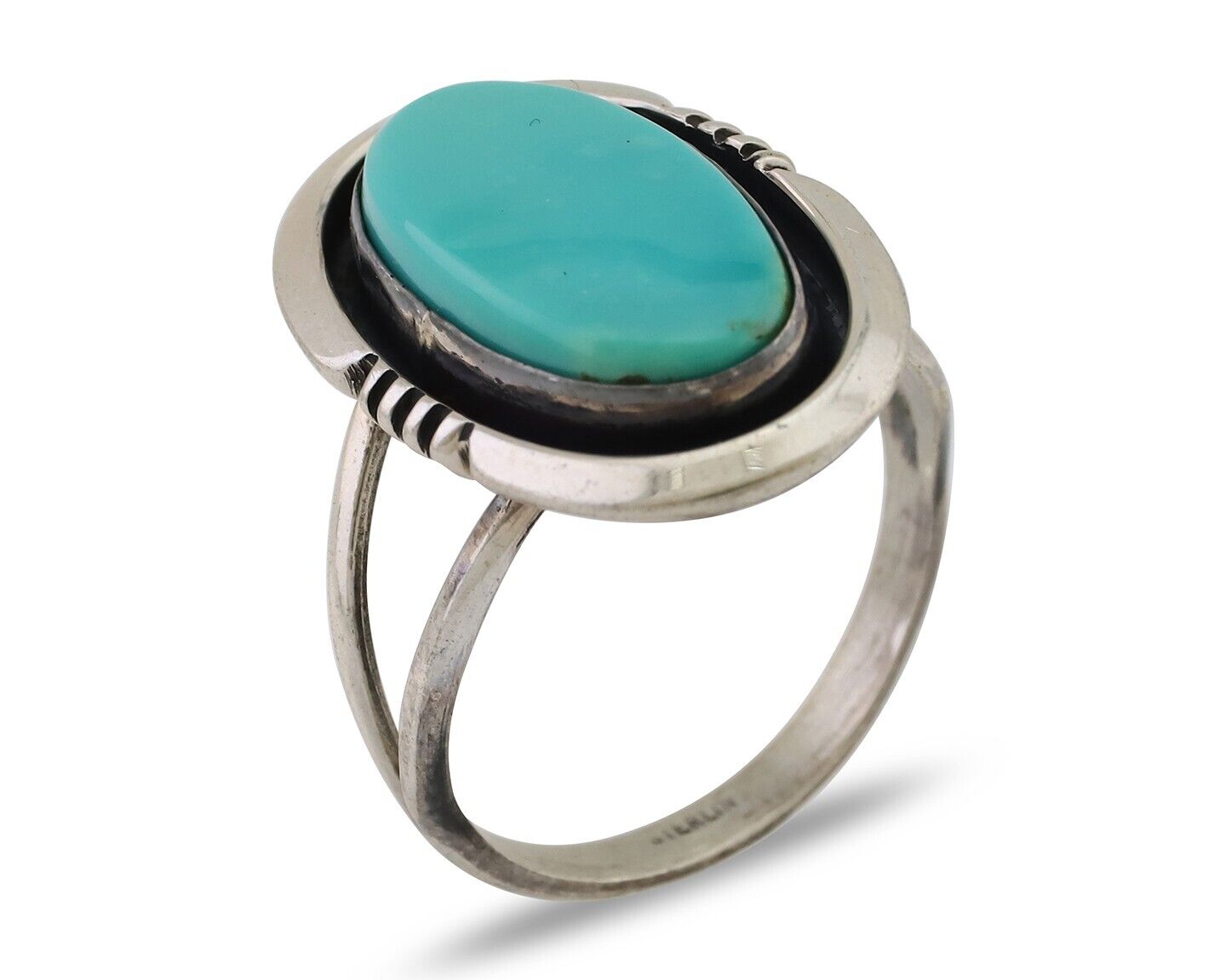 Navajo Hand Stamped Ring 925 Silver Natural Turquoise Native Artist C.80's
