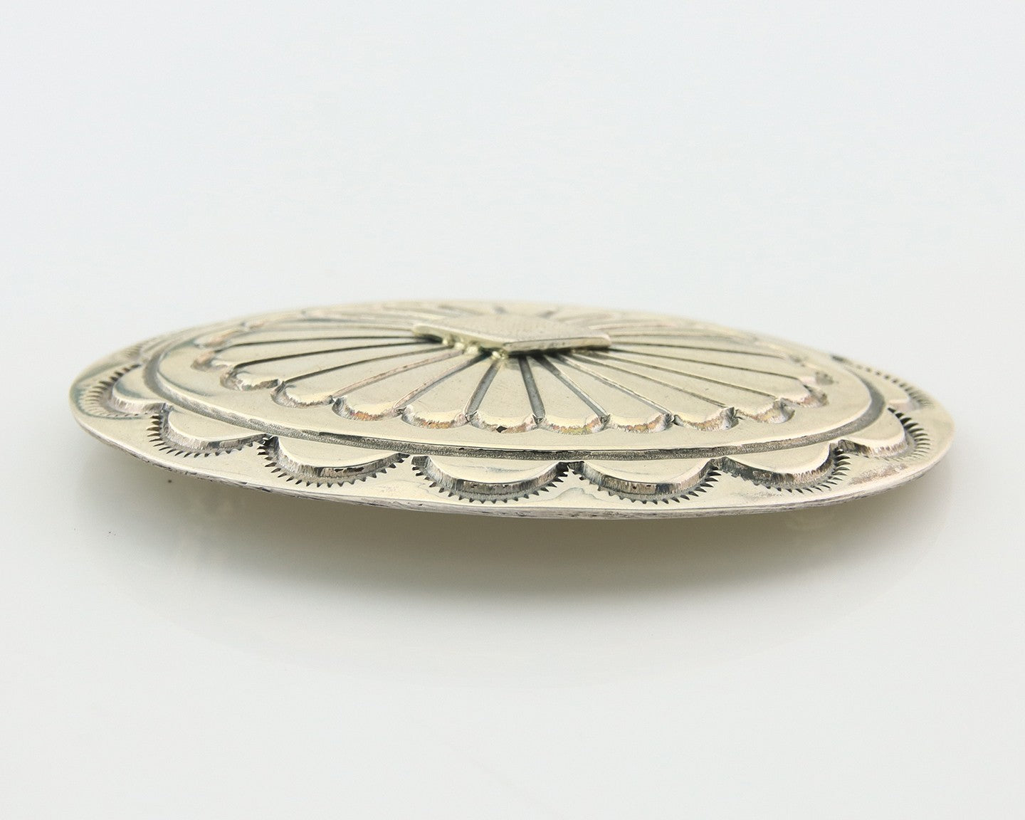 Navajo Concho Pin Sterling Silver Hand Stamped Artist Signed Tim Guerro