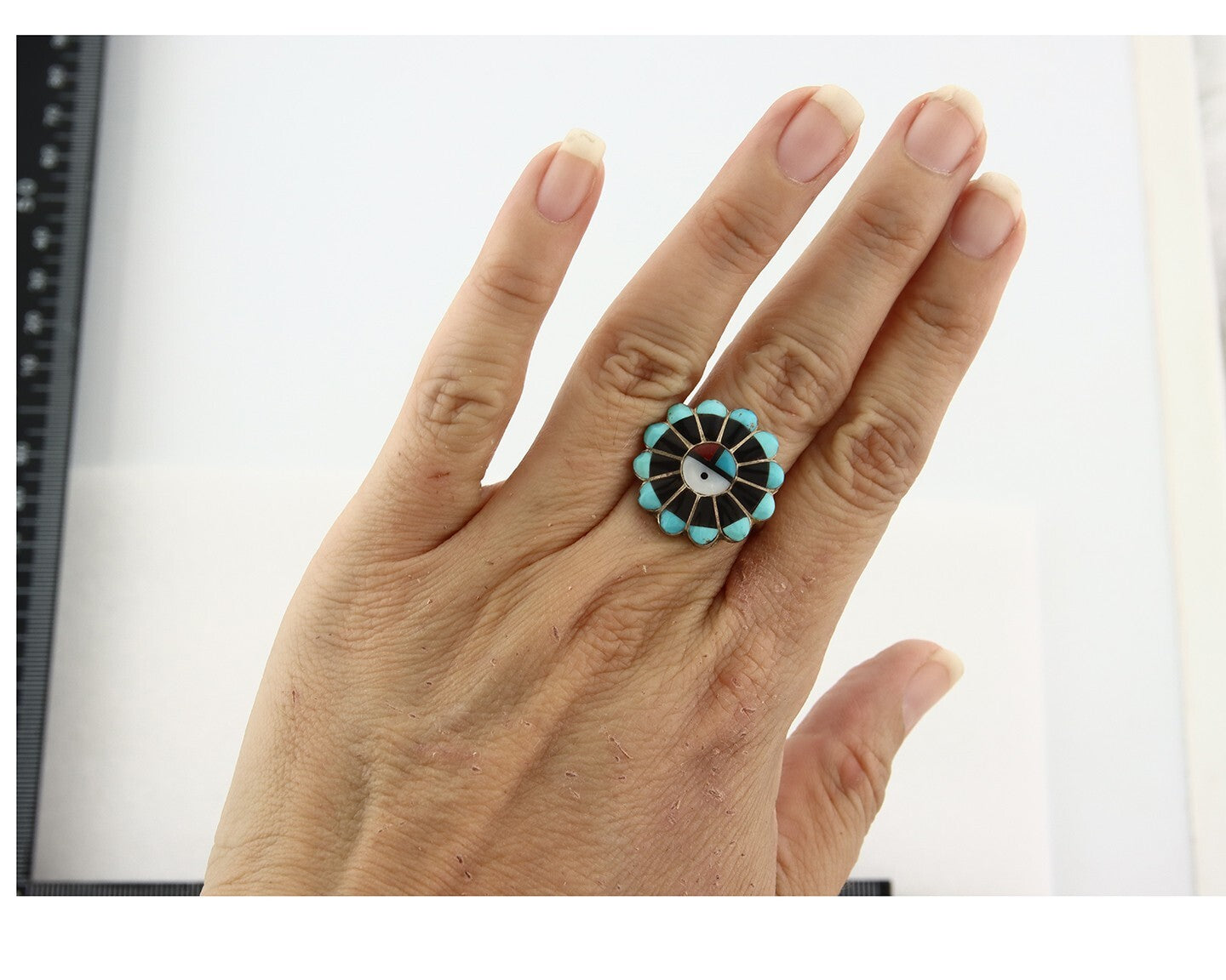 Vintage Zuni Ring 925 Sterling Silver Natural Gemstone Size 6.5