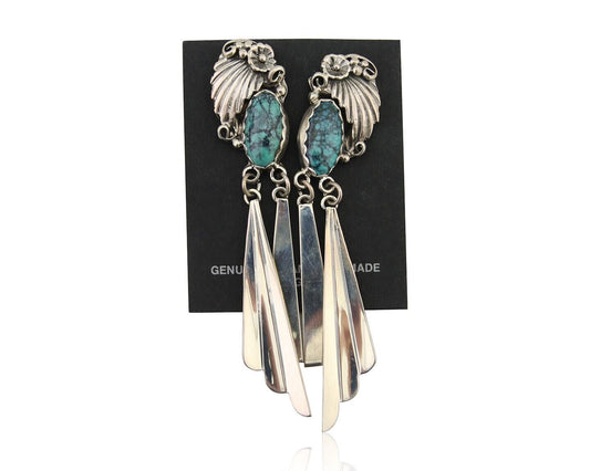 Navajo Dangle Earrings 925 Silver Natural Blue Turquoise Artist Signed M.S. C80s