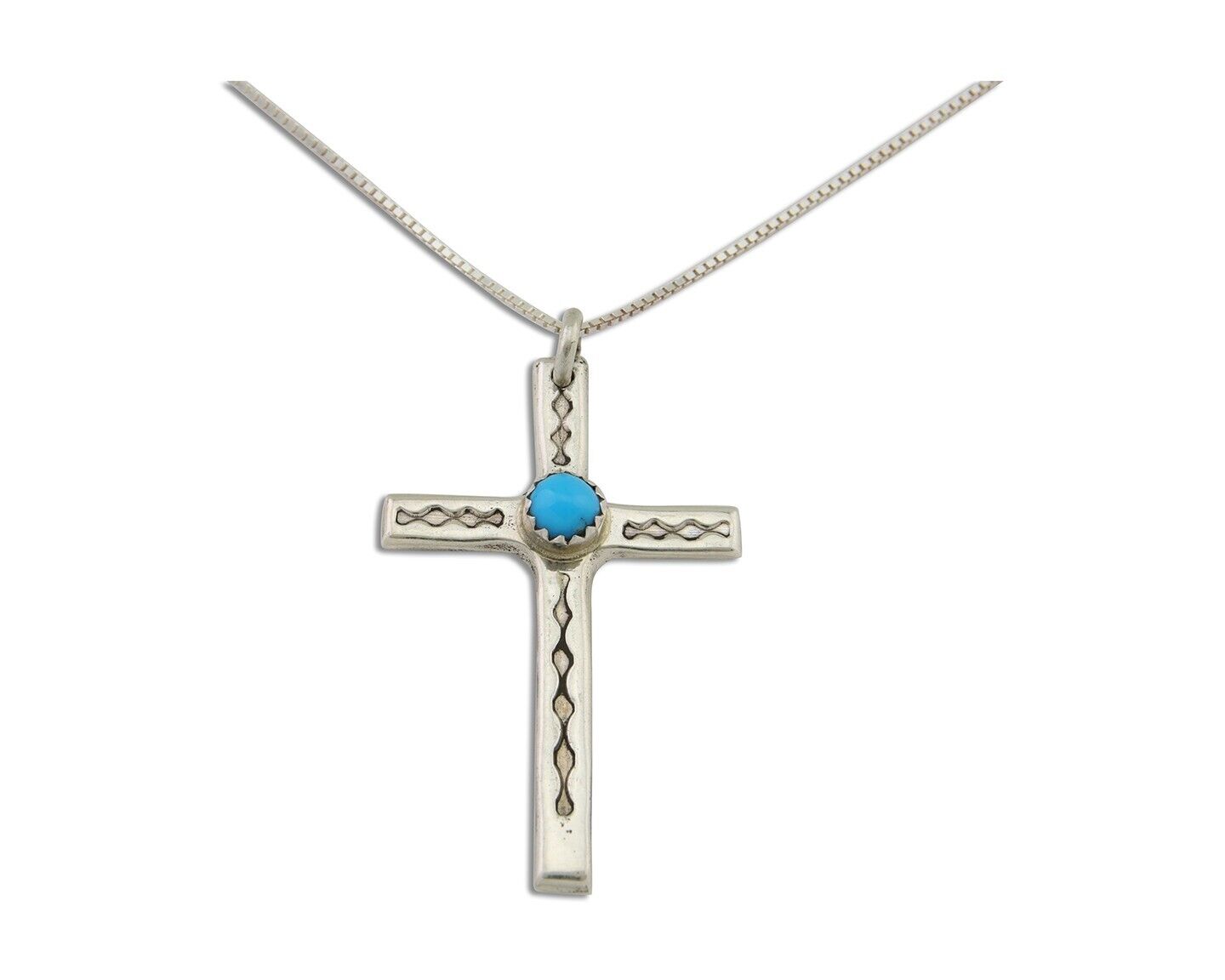 Navajo Sand Cast Necklace 925 Silver Turquoise Native American Artist C.80's