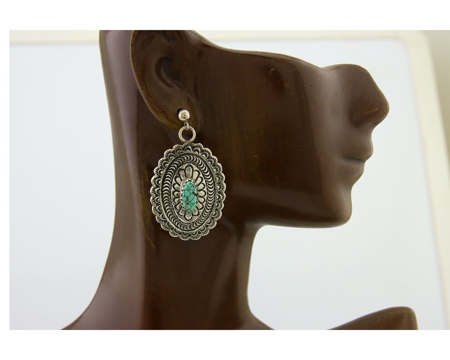 Navajo Bracelet 925 Silver Concho Hand Stamped Turquoise Native Artist C.80's