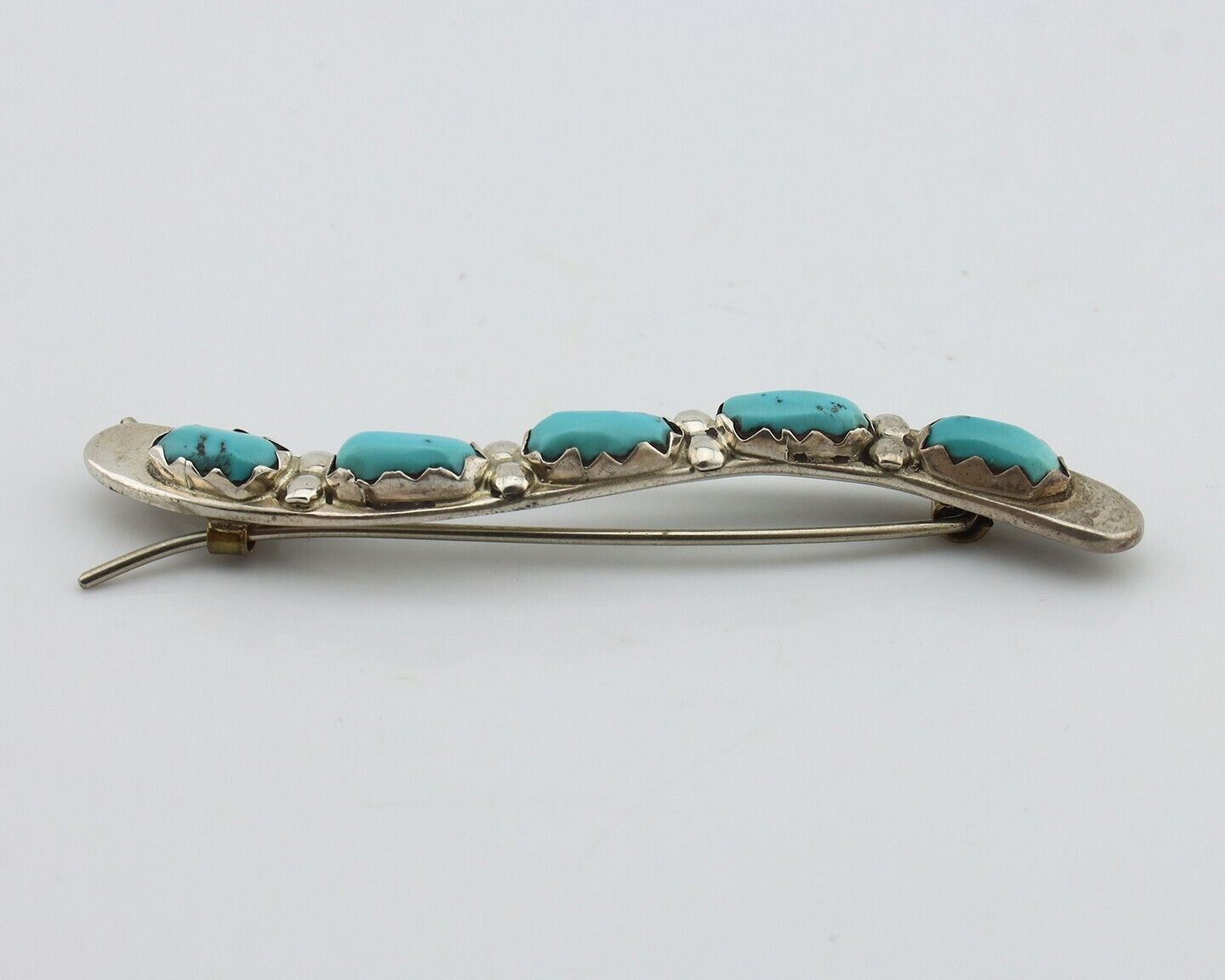 Women's Zuni Hair Clip Barrette 925 Silver Blue Turquoise Signed B&N NASTACIO