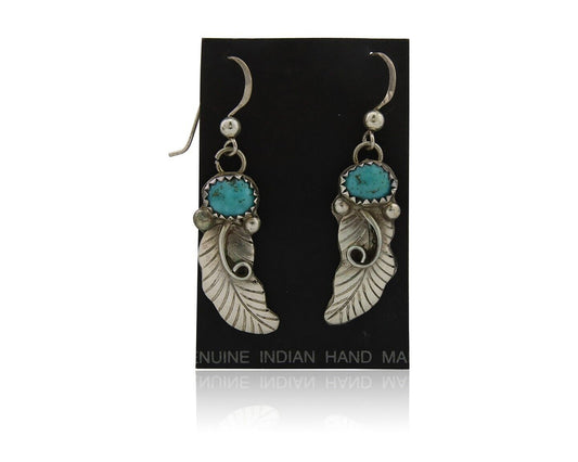 Navajo Dangle Earrings 925 Silver Natural Turquoise Artist Signed JB C.80's