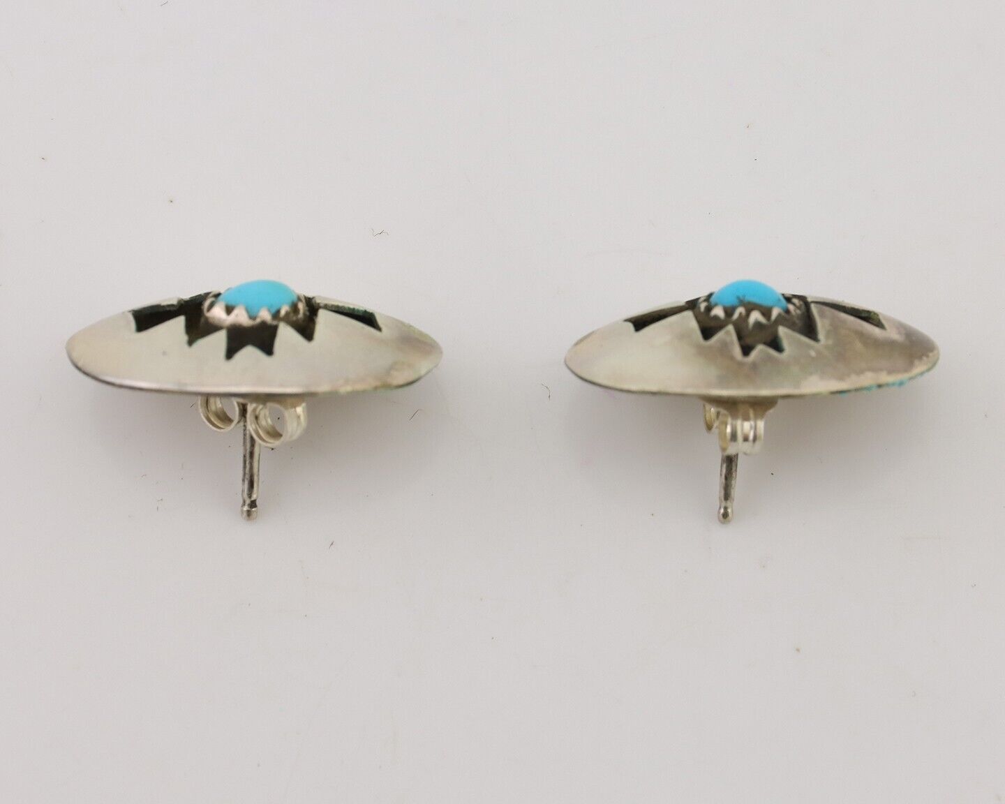 Navajo Hand Cut Earrings 925 Silver Natural Turquoise Native Artist C.80's