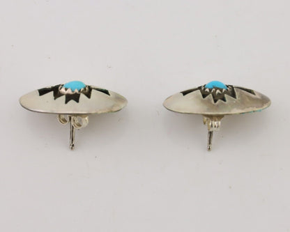 Navajo Hand Cut Earrings 925 Silver Natural Turquoise Native Artist C.80's