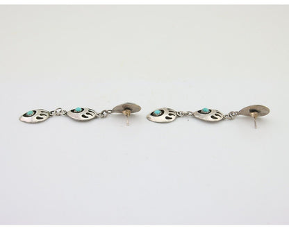 Navajo Paw Earrings 925 Silver Kingman Turquoise Native American Artist C.80's