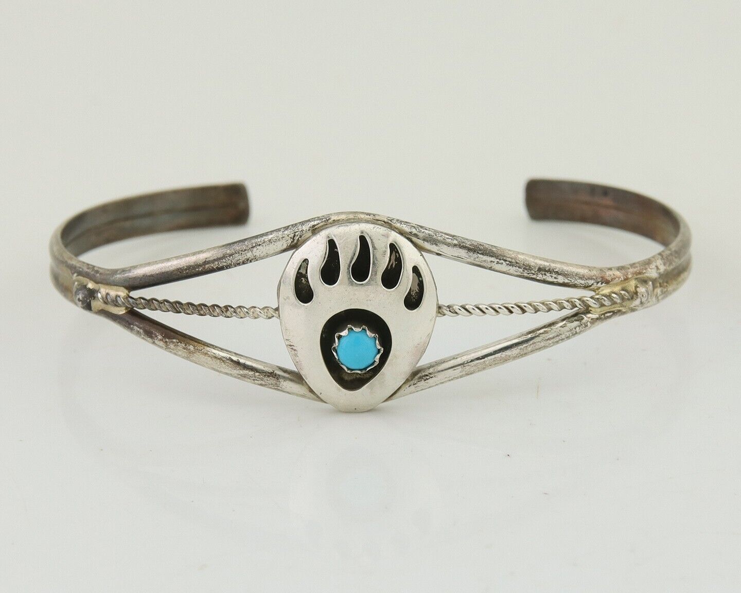 Navajo Paw Bracelet 925 Silver Blue Turquoise Native American Artist C.80's