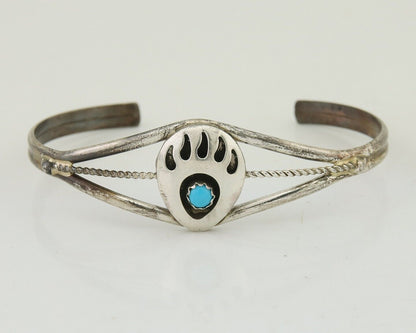 Navajo Paw Bracelet 925 Silver Blue Turquoise Native American Artist C.80's