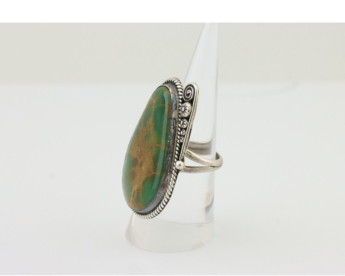 Navajo Fox Turquoise Ring 925 Silver Native American Artist C.80's Size 7.0