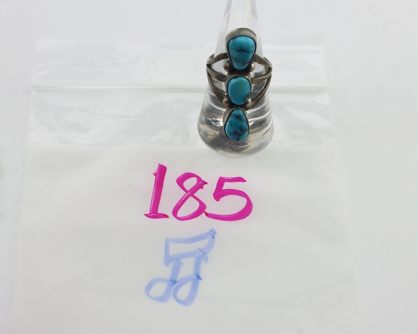 Navajo Ring 925 Silver Natural Blue Turquoise Native American Artist C.80's