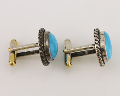 Navajo Cufflinks 925 Silver Native American Natural Turquoise C.80's