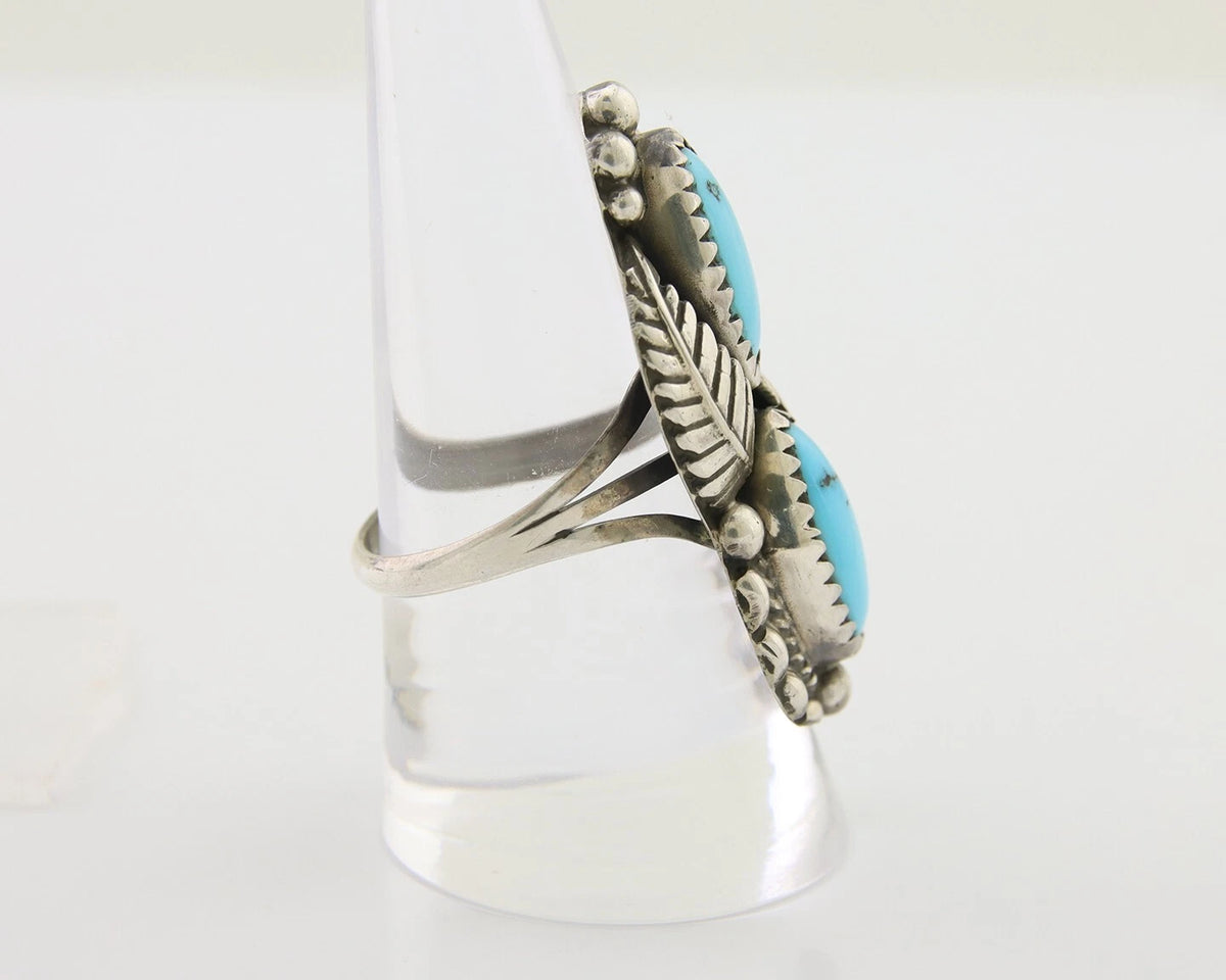 Navajo Ring 925 Silver Natural Blue Turquoise Native Artist Signed SC C.80's