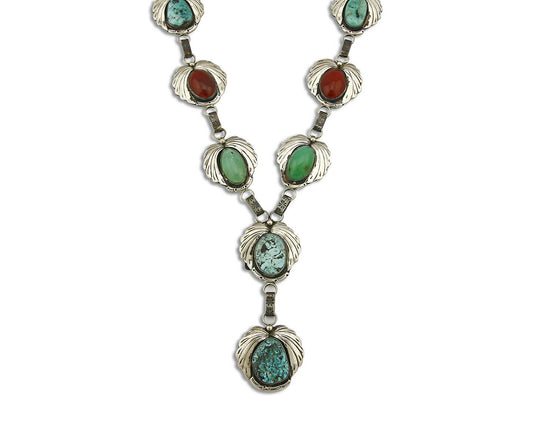 Navajo Handmade Necklace .925 Silver Gemstone Signed LL