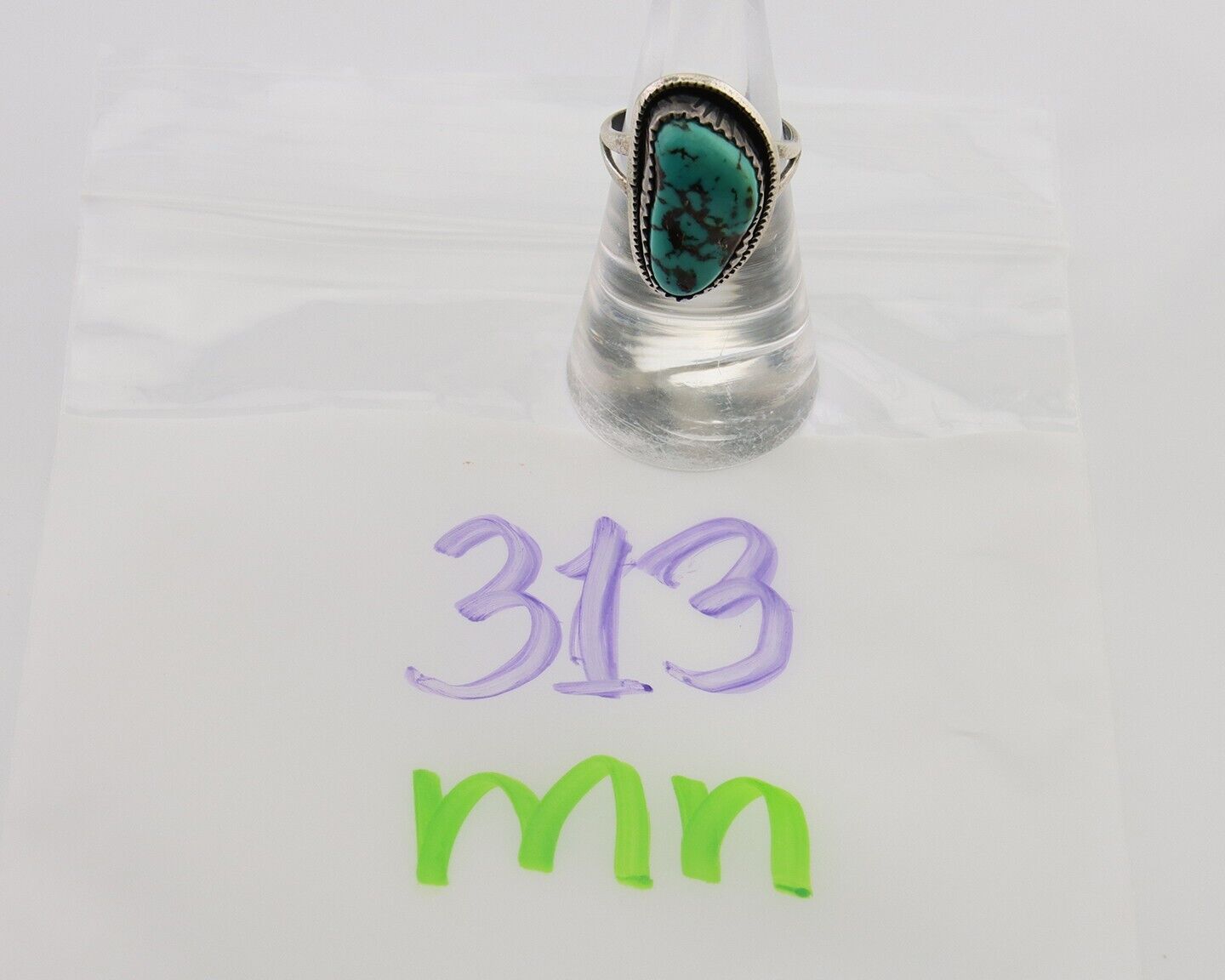 Navajo Ring 925 Silver Bisbee Turquoise Signed R Werito C.80's