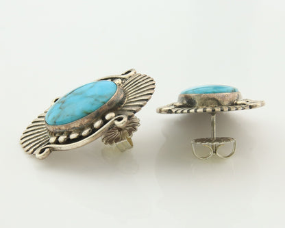 Navajo Earrings Sterling Silver Natural Turquoise Vintage Signed AM