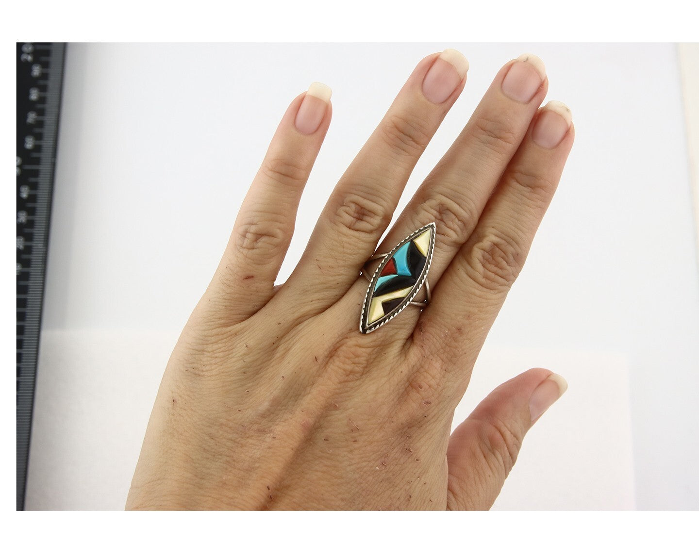Vintage Zuni Ring 925 Sterling Silver Natural Gemstone Signed R & GT Size 6.0
