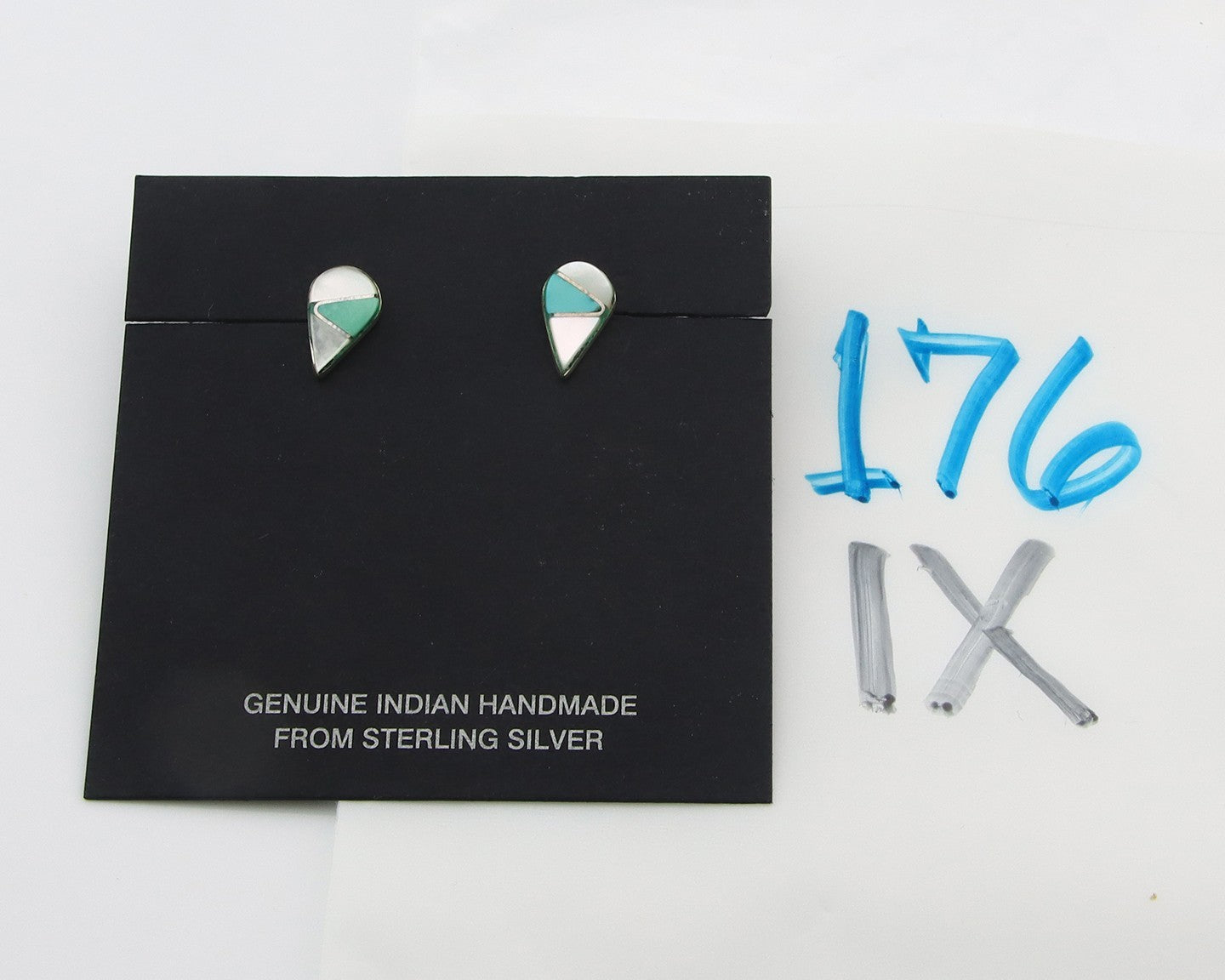Navajo Earrings Sterling Silver Inlaid Turquoise & MOP Vintage Handmade