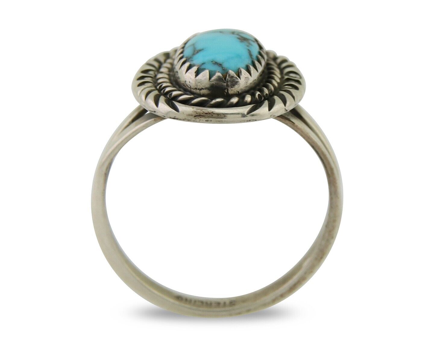 Navajo Hand Stamped Ring 925 Silver Natural Turquoise Native Artist C.80's