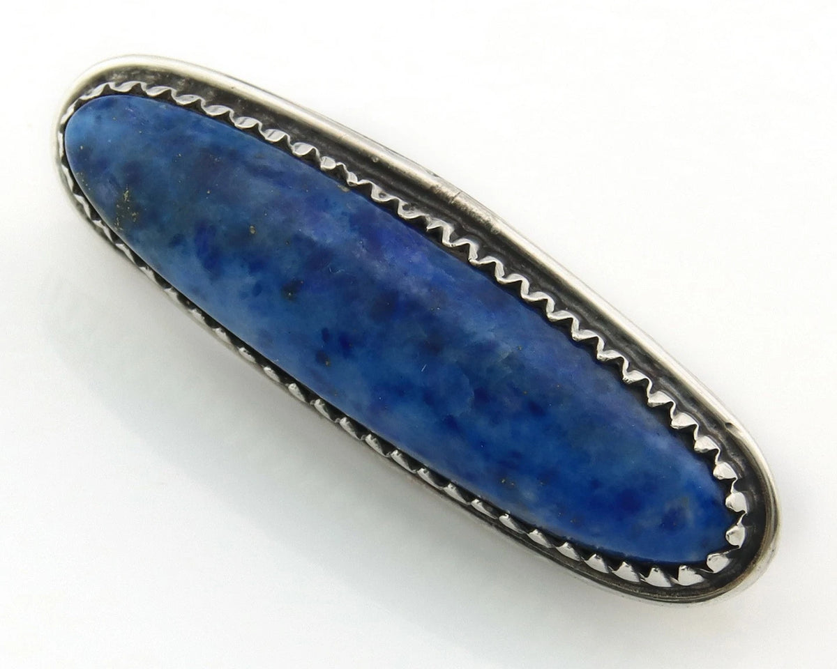 Navajo Pin Sterling Silver Natural Denim Lapis Vintage Signed Running Bear
