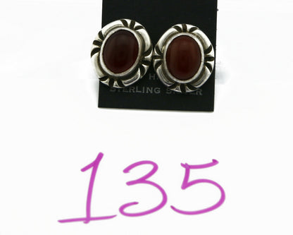 Navajo Hand Stamped Natural Mined Cornelian .925 SOLID Silver Stud Earrings