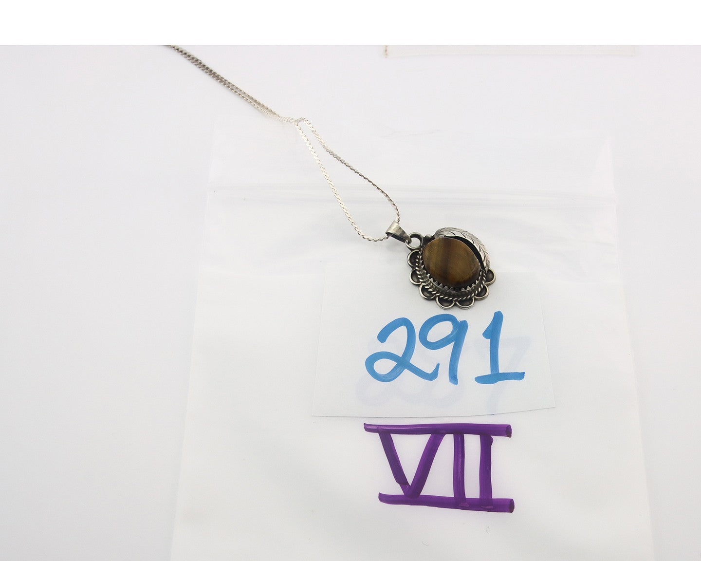 Navajo Sterling Silver Necklace Authentic Tiger Eye Sapphire Vintage Handmade