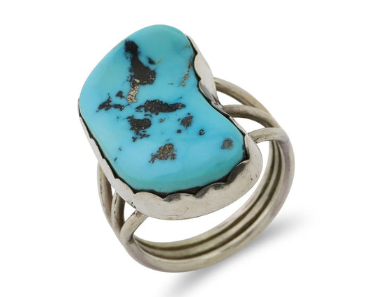 Navajo Ring 925 Silver Natural Blue Turquoise Signed Tony Guerro C.80's