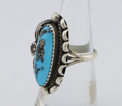 Navajo Ring 925 Silver Sleeping Beauty Turquoise Artist Signed SC C.80's