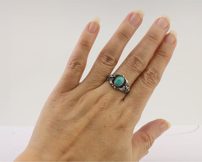 Navajo Ring 925 Silver Natural Turquoise Native American Artist C.80's