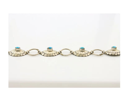 Navajo Concho Bracelet Sterling Silver Turquoise Hand Stamped Signed A.J.