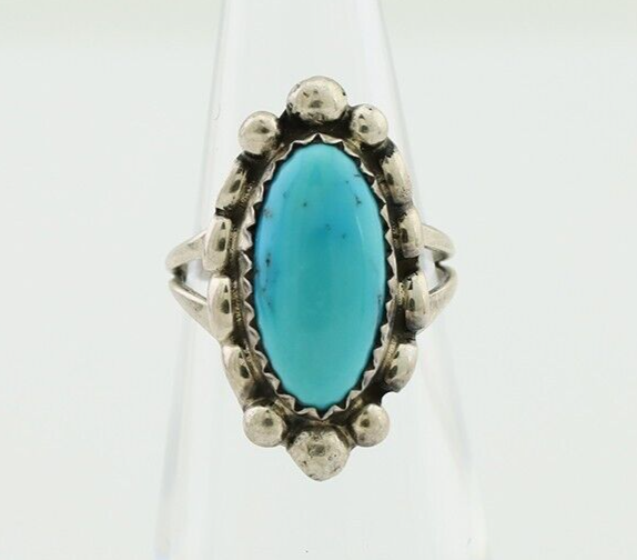 Navajo Ring 925 Silver Sleeping Beauty Turquoise Artist Signed SC C.80's