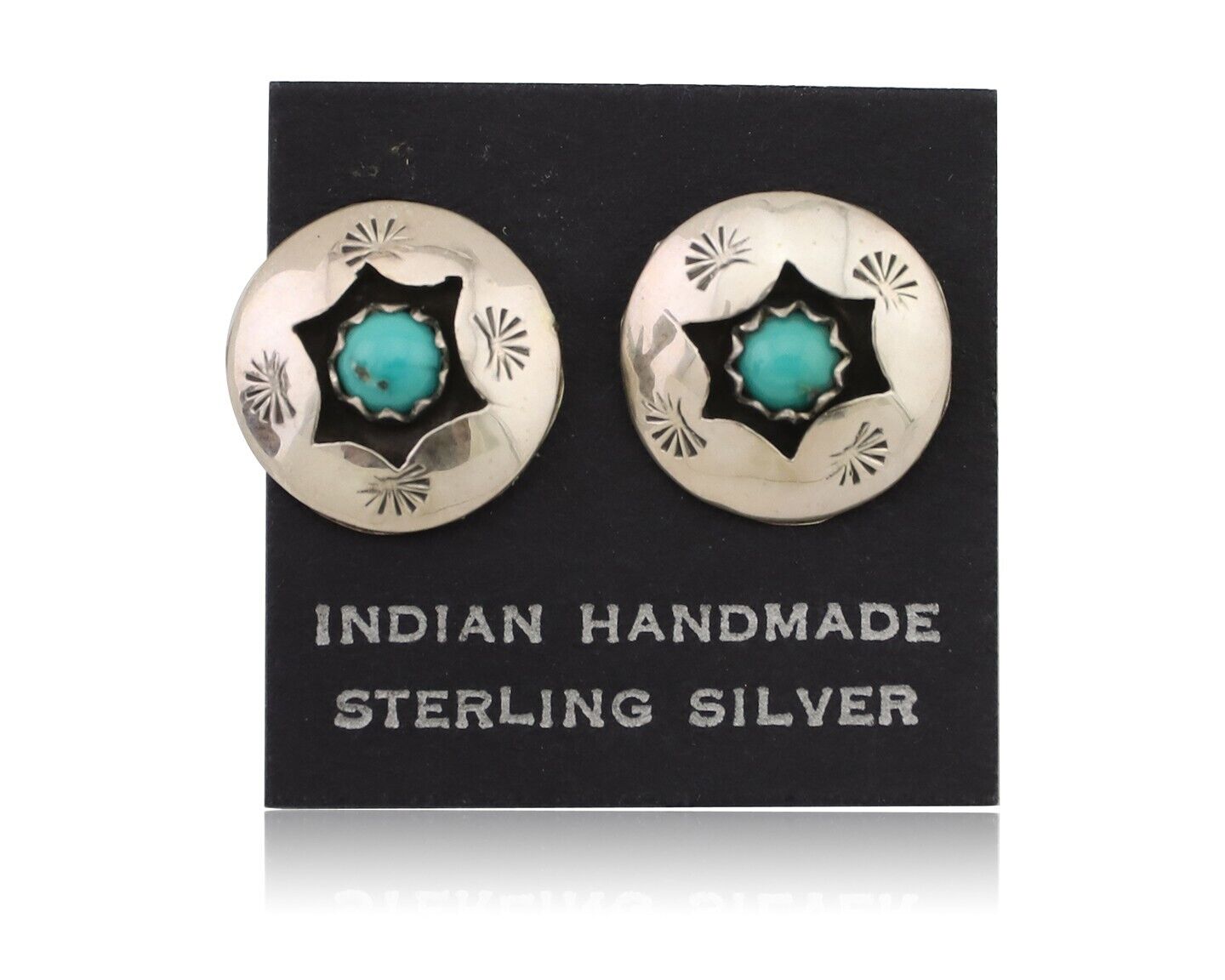 Navajo Handmade Earrings 925 Silver Natural Turquoise Native Artist C.80's