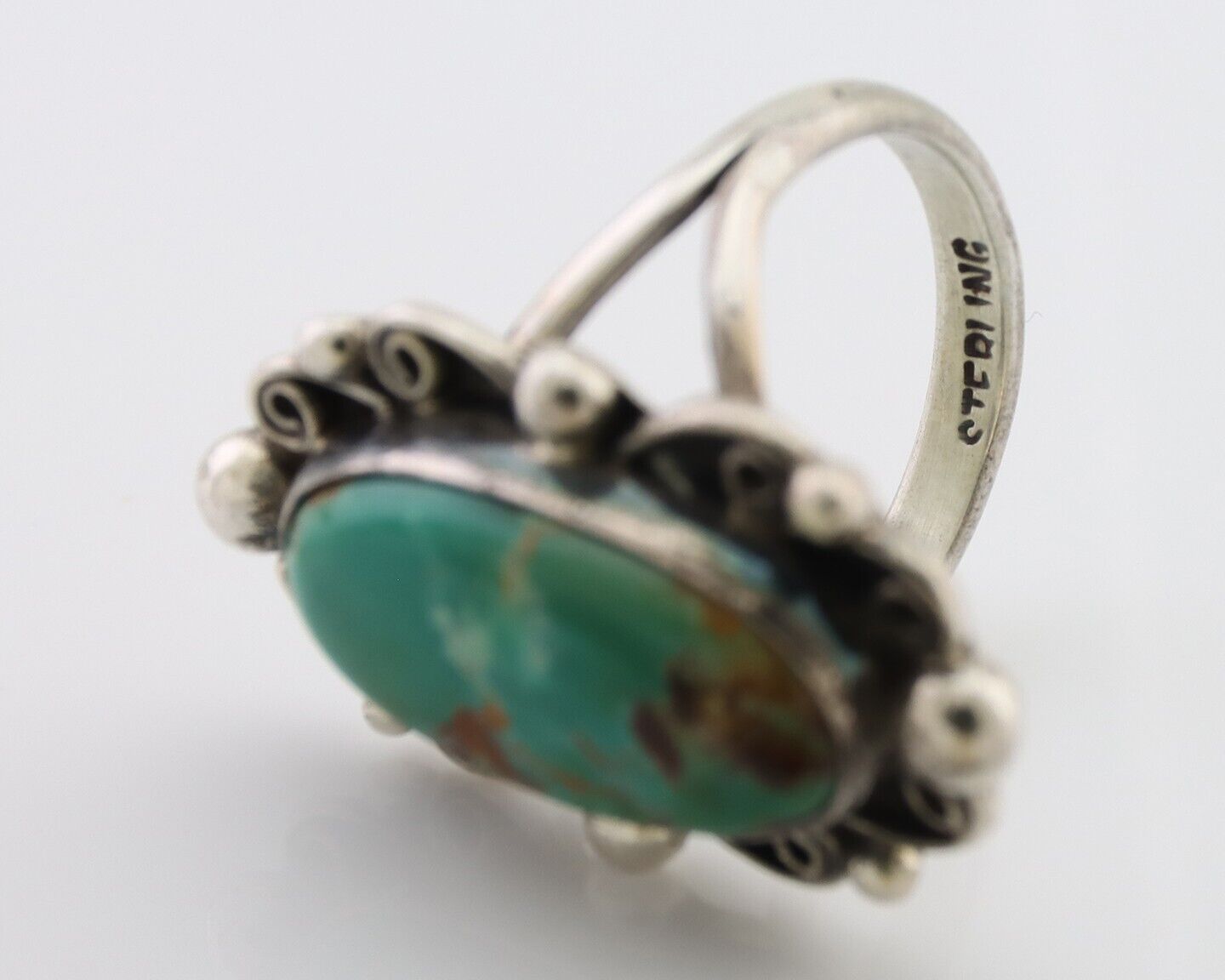 Navajo Handmade Ring 925 Silver Kingman Turquoise Size 4.5 C.80's