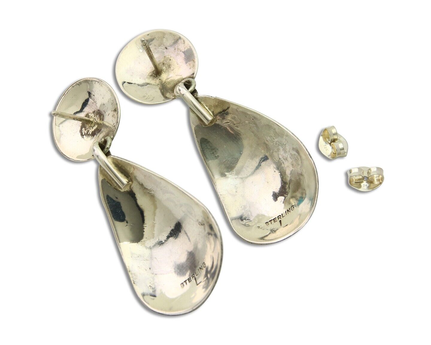 Navajo Earrings 925 Silver Turquoise & Coral Artist Signed Leeann Lee C.80's