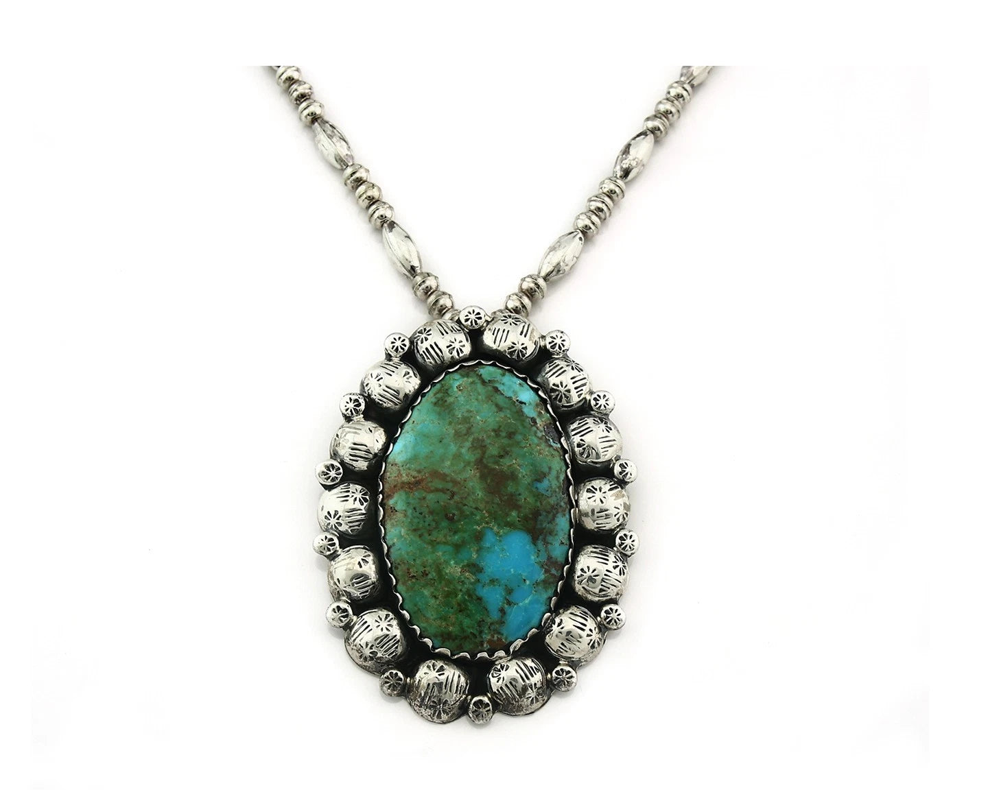 Navajo Bead Necklace Sterling Silver Natural Turquoise Signed Montoya