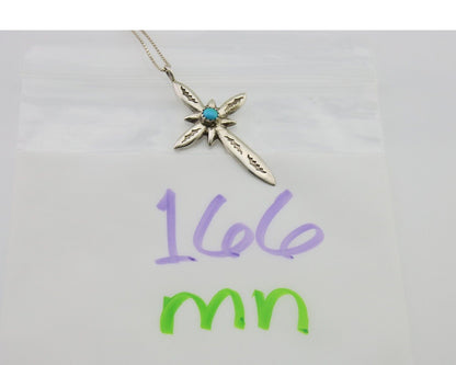 Navajo Cross Hand Stamped Necklace 925 Silver Turquoise Native Artist C.80's