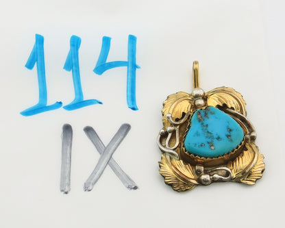 Navajo Pendant Sterling Silver & Gold Natural Blue Turquoise Signed Virgnina C