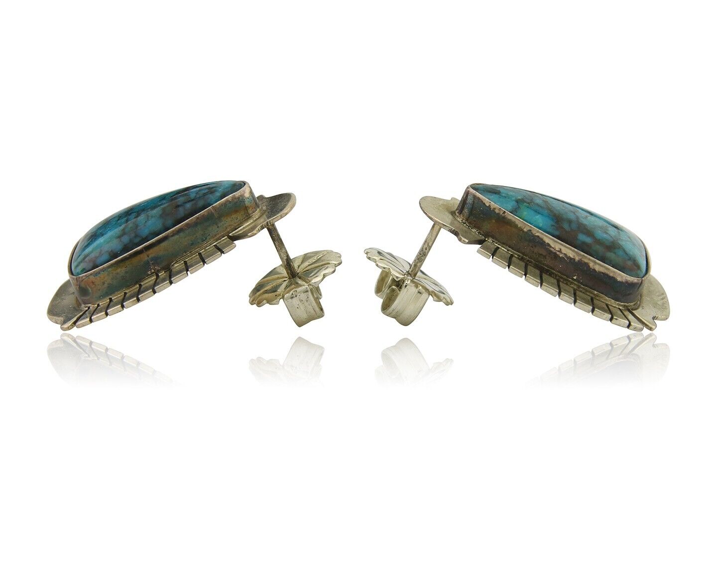 Navajo Earrings 925 Silver Natural Turquoise Artist Signed J Linkin C80s