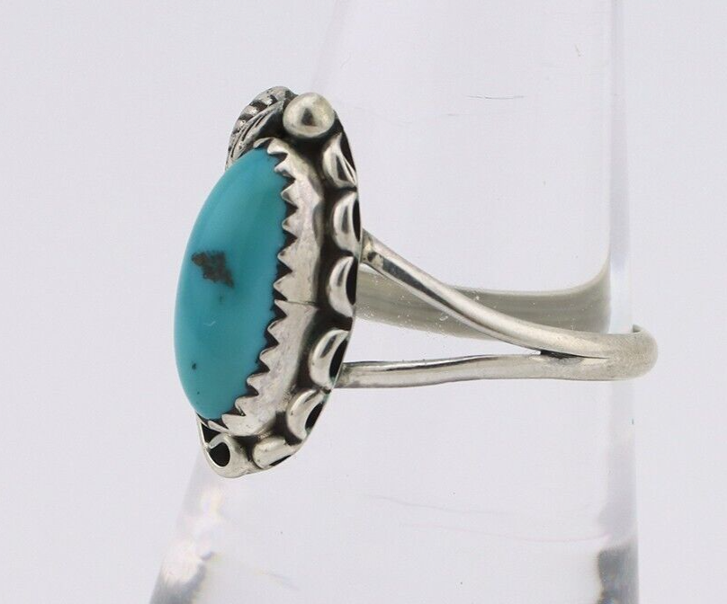 Navajo Ring 925 Silver Sleeping Beauty Turquoise Artist Signed SC C.80's