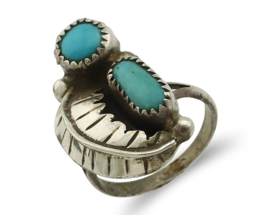 Navajo 2 Stone Ring 925 Silver Kingman Turquoise Native American Artist C.80's