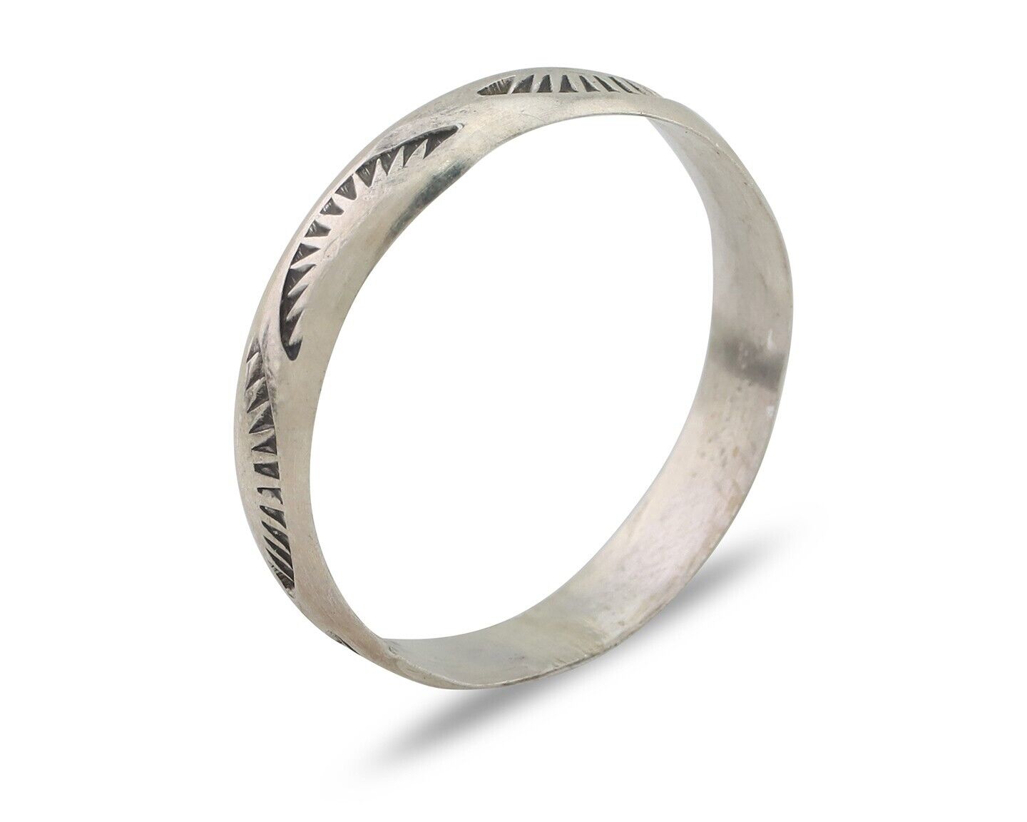 Navajo Hand Stamped Band 925 Silver 5.0 mm Signed Larry Chavez Size 12 C.80's